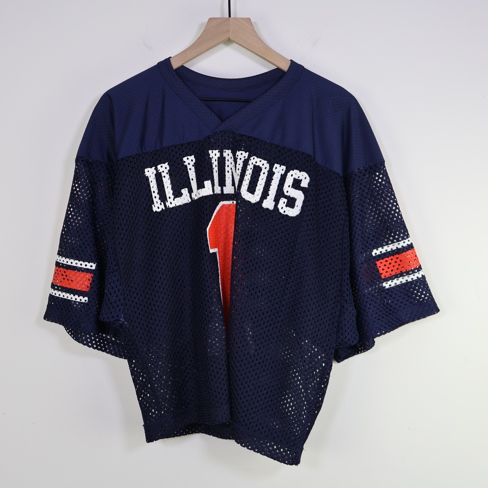 Vintage Illinois‎ Fighting Illini Practice Football Jersey Large Navy Mesh NCAA